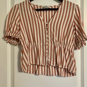 Pink Striped Madewell blouse.